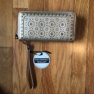 Gold zip wristlet wallet